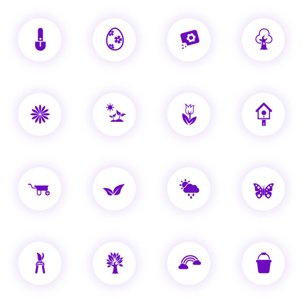 春天紫色矢量图标光圆形按钮紫色阴影。Spring图标设置为web，移动应用程序，UI设计和打印图片下载