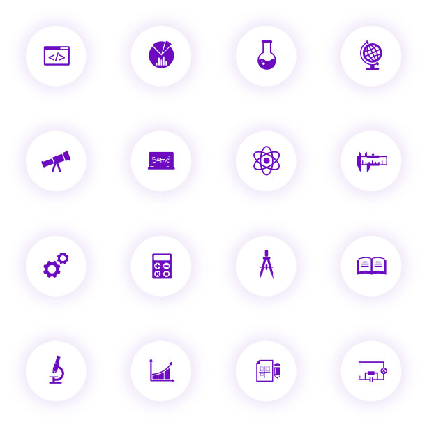 科学紫色矢量图标上的光圆形按钮紫色阴影。科学图标设置为web，移动应用程序，UI设计和打印图片下载