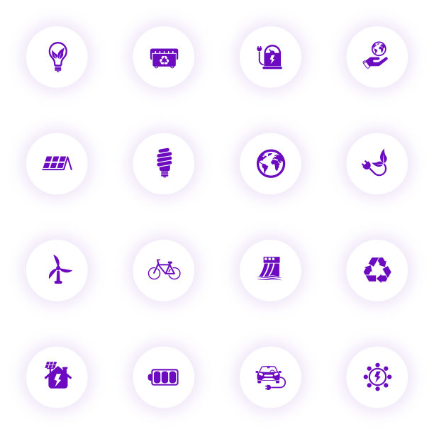 替代能源紫色矢量图标上的光圆形按钮紫色阴影。可替代能源图标设置网页，移动应用程序，UI设计和打印图片下载