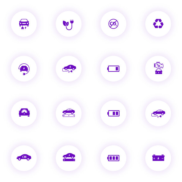 电动汽车紫色矢量图标灯圆形按钮紫色阴影。电动汽车图标设置网页，移动应用程序，UI设计和打印图片下载