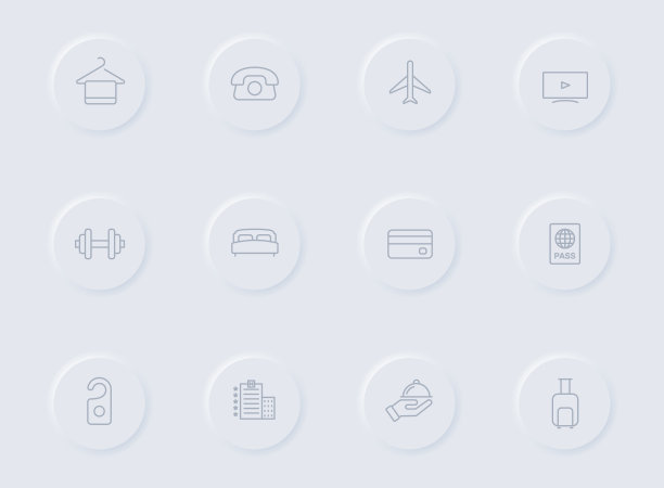 酒店灰色矢量图标上圆形橡胶按钮。酒店图标设置网页，移动应用程序，UI设计和促销业务测谎图片下载