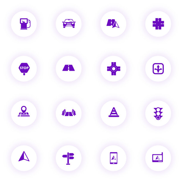 道路紫色矢量图标光圆形按钮紫色阴影。道路图标设置网页，移动应用程序，UI设计和打印图片下载