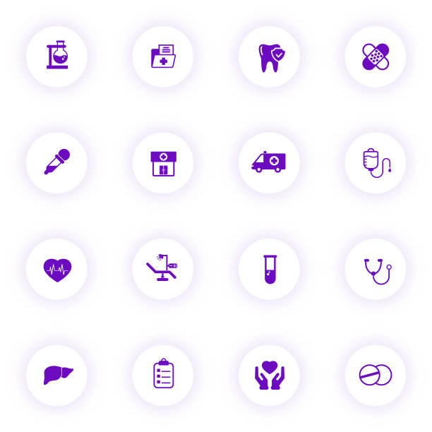 医学紫色矢量图标上的光圆形按钮紫色阴影。医疗图标设置为web，移动应用程序，UI设计和打印图片下载