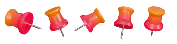 一组3d红色推针标志图标孤立在白色背景上。5个不同角度推销符号图标的网页。3 d渲染。图片下载