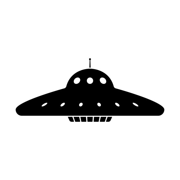 不明飞行物图标。飞碟。黑色的轮廓。正面的看法。向量简单的平面图形说明。白色背景上的孤立对象。隔离。图片下载