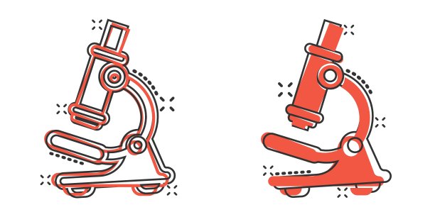 显微镜图标在漫画风格。实验室放大镜卡通矢量插图孤立的背景。生物仪器喷溅效应标志经营理念。图片下载