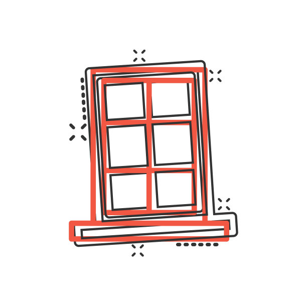 窗口图标在漫画风格。窗扉卡通矢量插图孤立的背景。家居室内飞溅效果标志经营理念。图片下载
