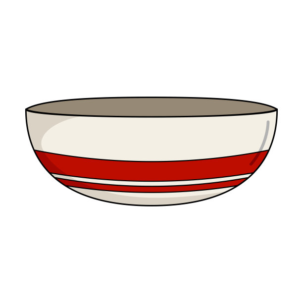 白色圆形陶瓷沙拉碗，红色条纹图片下载