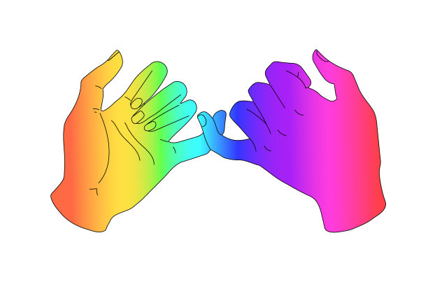 粉色的承诺。彩虹剪影的手承诺在一起。小手指的轮廓。矢量插图的一对人的手发誓在一个白色的背景。图片下载