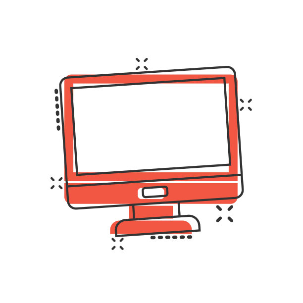 漫画风格的个人电脑。桌面pc卡通矢量插图孤立的背景。监控显示飞溅效果标识的经营理念。图片下载