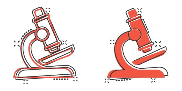 显微镜图标在漫画风格。实验室放大镜卡通矢量插图孤立的背景。生物仪器喷溅效应标志经营理念。图片下载