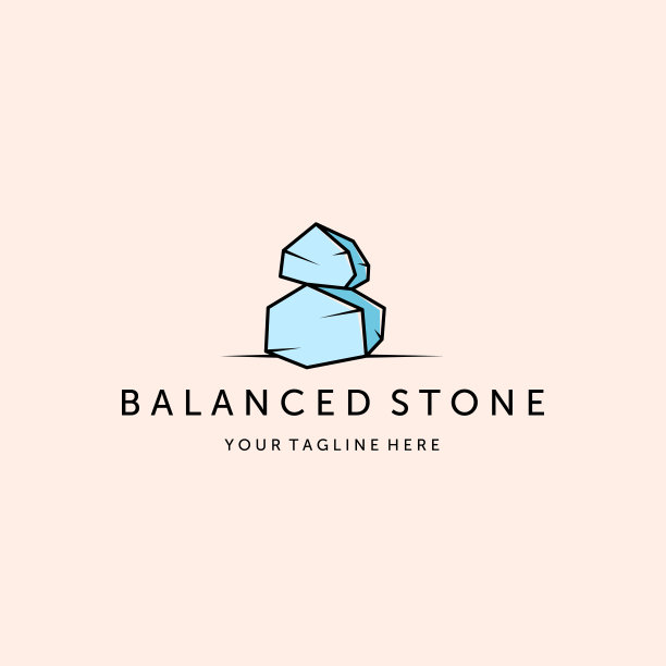平衡石极简图标线艺术矢量插图模板设计，蓝色堆栈石图标设计图片下载