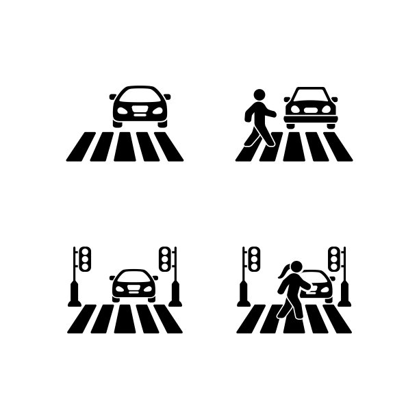 交通，斑马线十字图标标志设计矢量模板插图图片下载