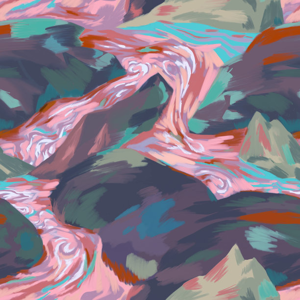 无缝河流景观图案可供印刷。水和岩石一起流。蜡笔纹理的自然场景的表面设计打印。波浪流背景。流体大理石纹理背景。图片下载