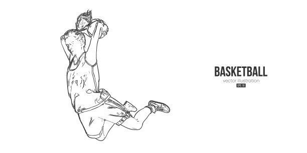 抽象篮球运动员女子在行动孤立的白色背景。矢量图图片下载