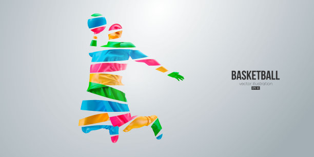 抽象的轮廓，一个篮球运动员在行动孤立的白色背景。矢量图图片下载