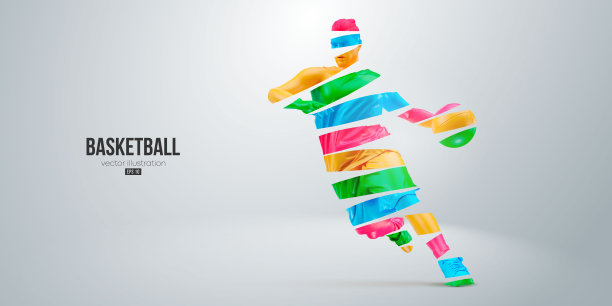 抽象的轮廓，一个篮球运动员在行动孤立的白色背景。矢量图图片下载