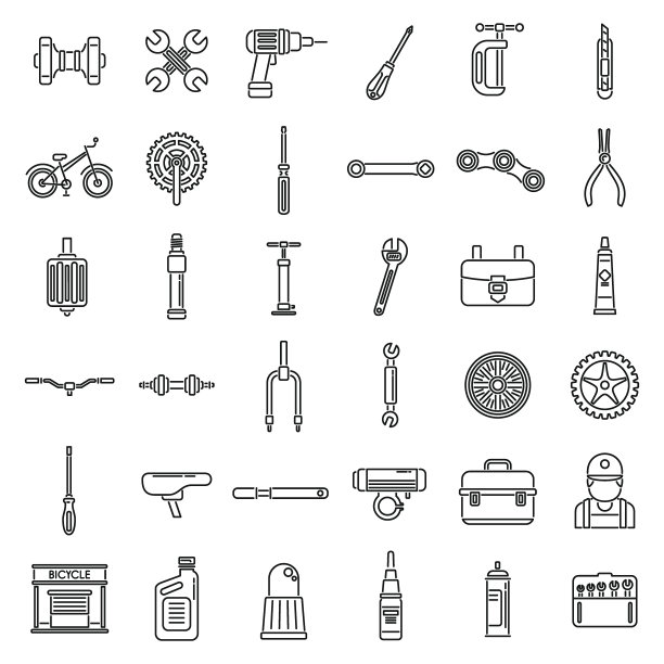 自行车修理图标集合轮廓向量。自行车的元素图片下载
