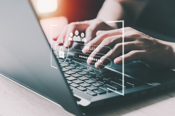 男人打字登录和密码，网络安全概念，安全加密和访问用户的私人信息访问互联网。图片下载