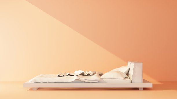 一束光落在一个时尚的橙色背景床上图片下载