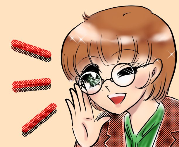 70年代的少女漫画，一个戴着眼镜的可爱女孩在呼唤着某人图片下载