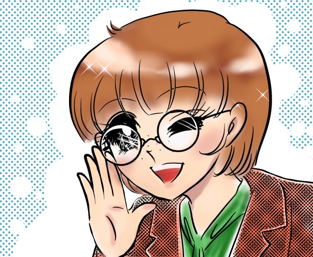 70年代的少女漫画，一个戴着眼镜的可爱女孩在呼唤着某人图片下载