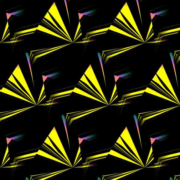 3D插图明亮的黄色几何三角形设计在一个朴素的黑色背景图片下载