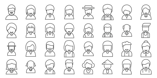 微笑的人图标设置轮廓向量。人阿凡达图片下载