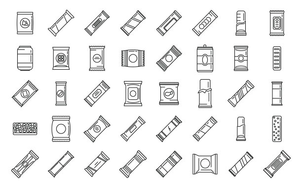 小吃吧图标轮廓矢量图：糖果产品图片下载
