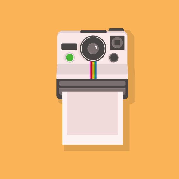 黄色背景上的即时相机矢量图标图片下载