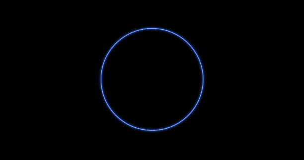 蓝色的闪电环，黑色背景上的能量霓虹灯。摘要能量圆与闪电放电。渐渐地，一个蓝色的圆环出现了，圆圈里不断地闪烁着光芒图片下载