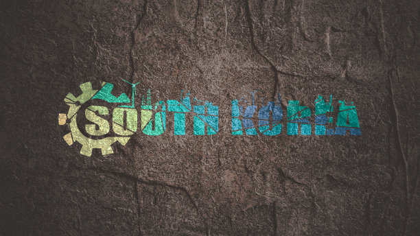 齿轮与能源和电力工业图标和韩国国家名称。图片下载