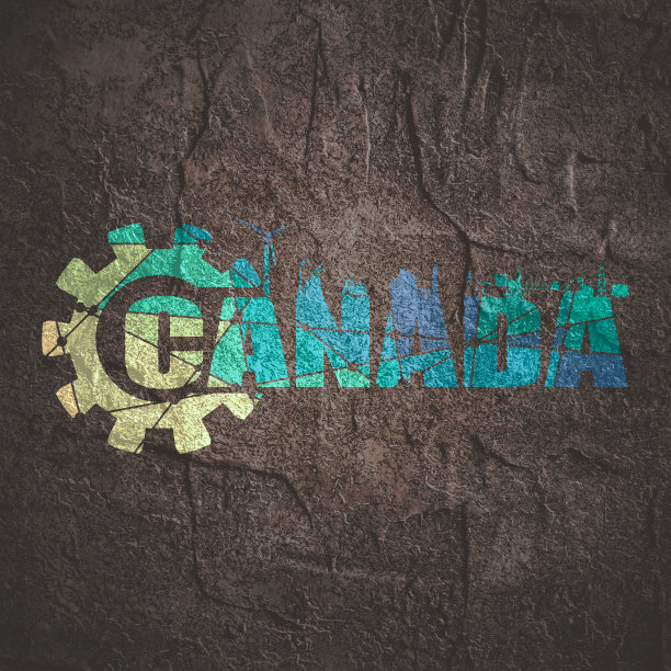 齿轮与能源和电力工业图标和加拿大国家名称。图片下载