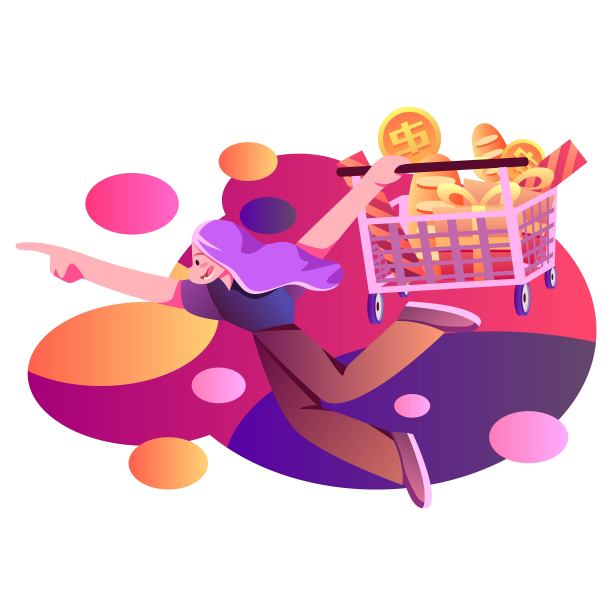 疯狂购物的女孩插画元素图片下载