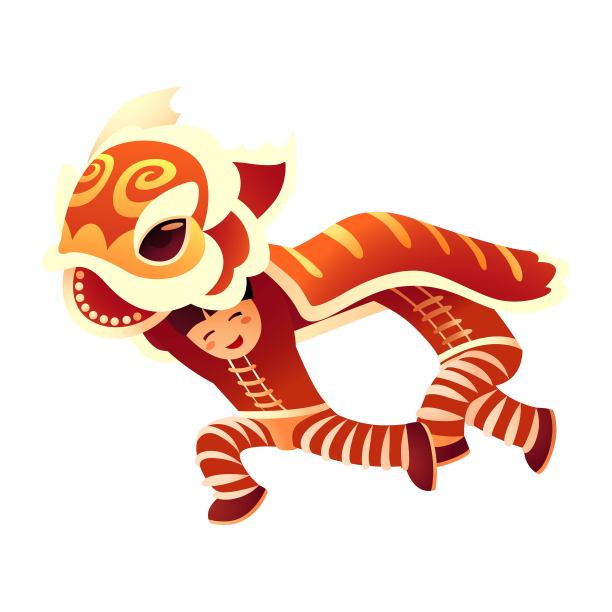 舞狮的小男孩插画元素图片下载