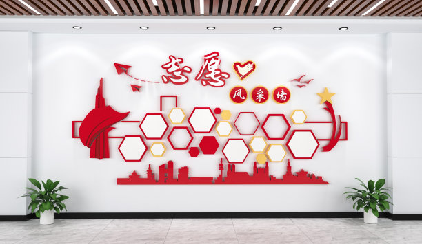 红色公益志愿者照片风采墙图片下载