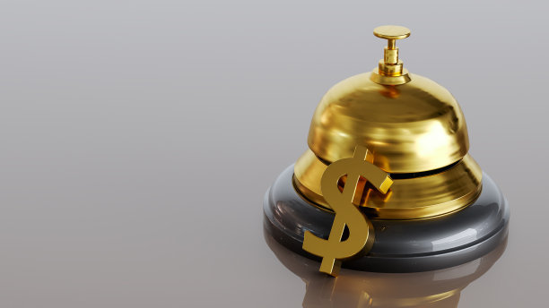 木制背景上的美元符号和接待钟图片下载