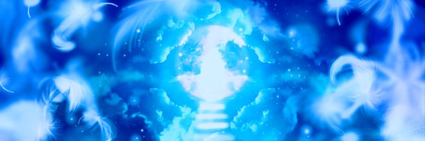 三只白鸽绕着云梯飞翔，通向闪亮的天空，云朵的背景映衬着美丽的蓝天图片下载