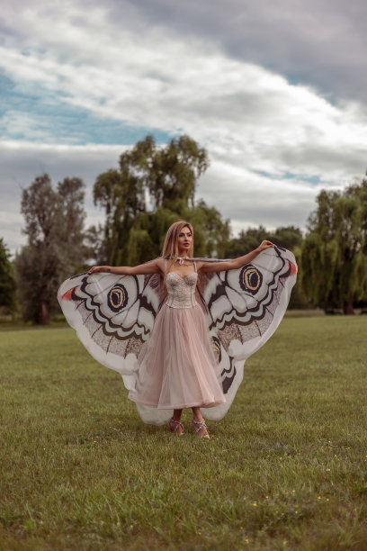 美丽的女人，长着大大的蝴蝶翅膀图片下载