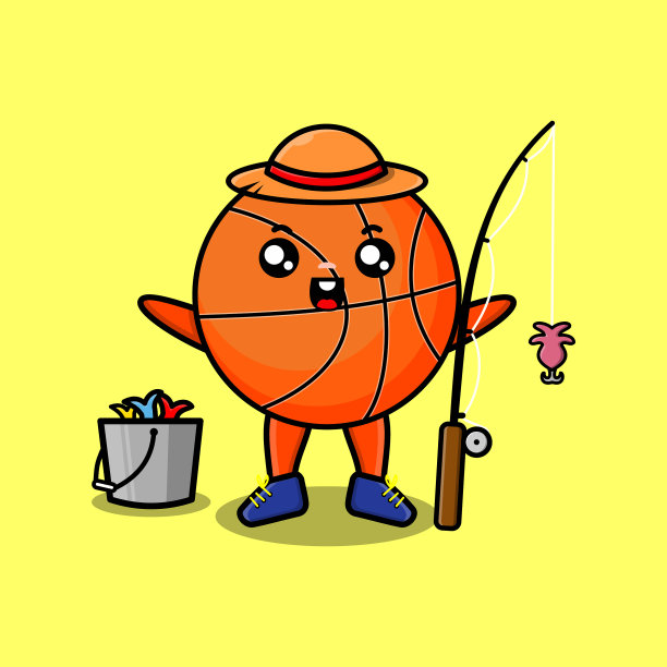 可爱的卡通篮球准备钓鱼图片下载