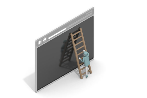 享受网上冲浪。一个把梯子放在浏览器上的人。开发一个浏览器。图片下载