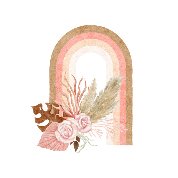 水彩干花束与彩虹符号图片下载