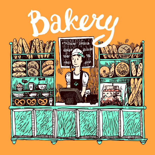 手绘草图的面包店内部图片下载