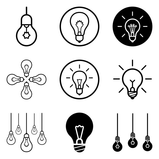 灯泡3平面图标设置孤立在白色背景上图片下载