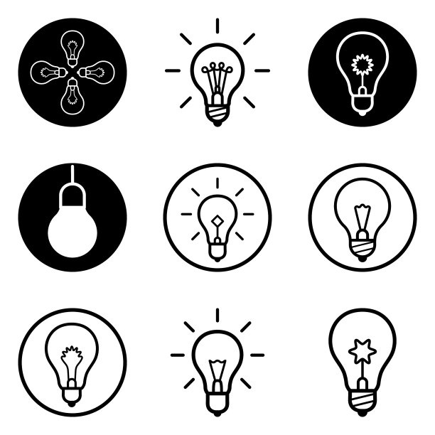灯泡3平面图标设置孤立在白色背景上图片下载