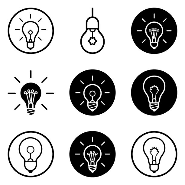 灯泡3平面图标设置孤立在白色背景上图片下载