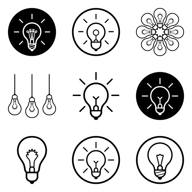 灯泡3平面图标设置孤立在白色背景上图片下载