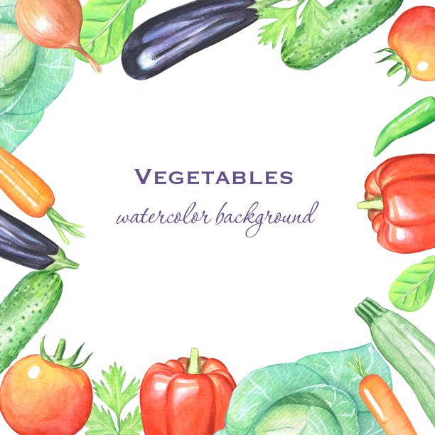 各种蔬菜的框架，水彩插图图片下载