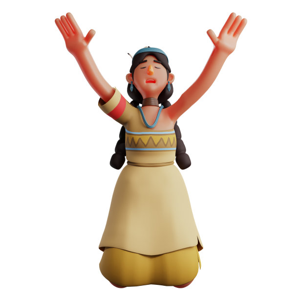 3D印度女孩卡通图片上的祈祷姿势图片下载