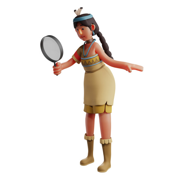 3D印度女孩卡通插图持有一个放大镜图片下载
